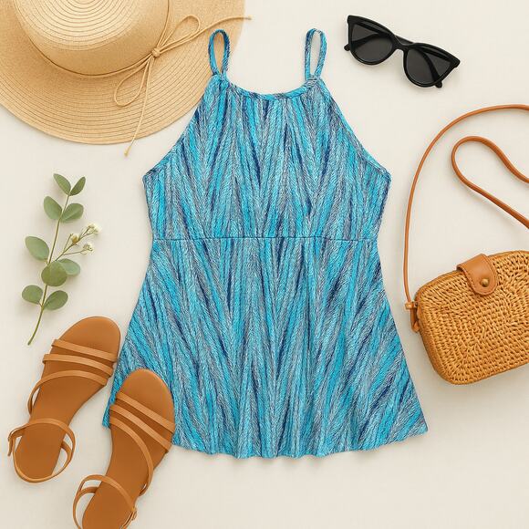 Fit 4 U Tankini Top Lexi High Neck Flared Resort Beachcore Blue 14 - Picture 2 of 6